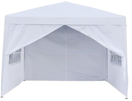 Neo 3m x 3m Waterproof Pop Up Outdoor Canopy Folding Garden Gazebo Party Tent With Sides Easy One Person Setup Instant Patio Hot Tub Beach Picnic (White)