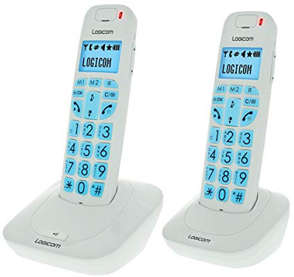 Logicom - Confort 250 Schnurlostelefon mit großen Tasten – Verstärkte Lautstärke – 10h Gesprächszeit – Beleuchtetes Display – Seniorenfreundlich – Weiß