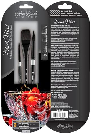 Silver Brush Limited WC-3201S Black Velvet Aquarell-Set, 3 Pinselset, Rundpinsel Set Größen 6, 12 und quadratischer Verwaschpinsel Pinsel Größe 1