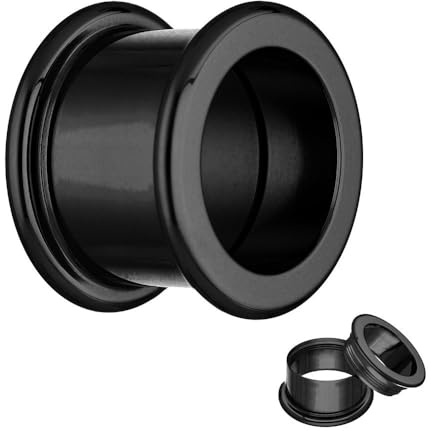 Treuheld® | TITAN Tunnel in Schwarz - EXTRA LANG - 12 Größen: 2-20mm - zum Schrauben mit Innen-Gewinde - 10mm Länge - Piercing Ohr Flesh Tunnel aus schwarzem Titanium für große/dicke Ohrläppchen