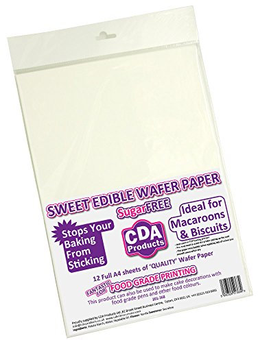 Pack of 12 Premium Full A4 Sized Sweet Vanilla Flavoured White Edible Wafer Paper (Rice Paper) Sheets 201-368 by CDA Products