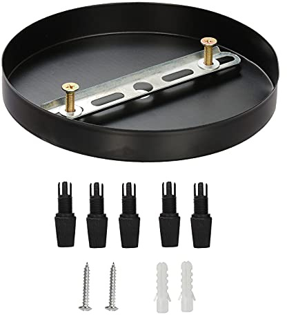 Carkio Ceiling Canopy Light Kit,6Inch Black Ceiling Plate Chassis Base Pendant Light Accessories+5PCS Black Strain Reliefs Connectors Cord Grips Compatible with Pendant Light Lighting