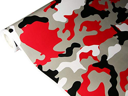 folimac 8,50€/m² Camouflage Autofolie Selbstklebend mit Luftkanäle Schwarz Grau Rot Weiß #19 (15meter x 152cm)