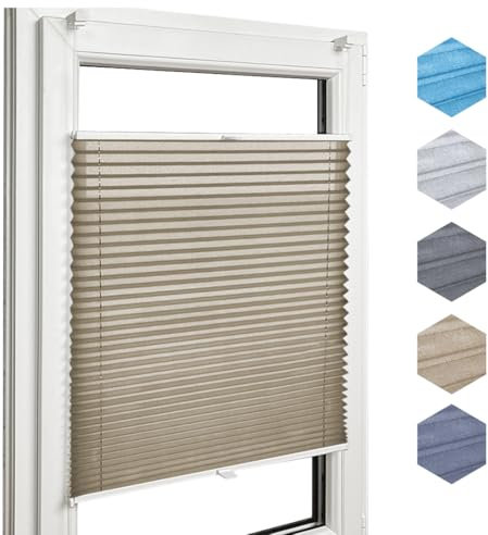 Home-Vision Premium Faltrollo Plissee ohne Bohren mit Klemmfix Lichtdurchlässig Rollo Leinenoptik Blickdicht Sonnenschutz Jalousie für Fenster & Tür (Melange Beige B90 x H120cm) Klemmträger