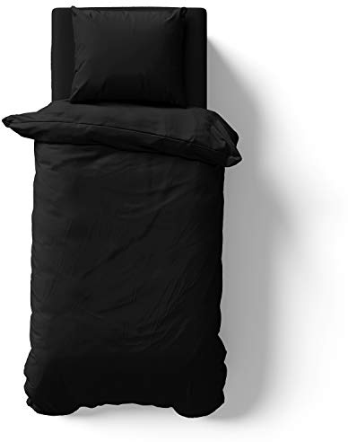 Alreya Mako Satin Bettwäsche 135 x 200 cm mit Kissenbezug 80 x 80 cm - 100% Baumwolle mit Reißverschluss, Superweiches Bettbezug, Oeko-TEX® Standard Zertifiziert, Schwarz