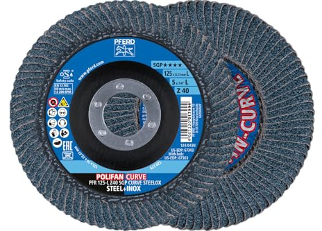 PFERD TOOLS Fächerscheibe POLIFAN CURVE 2 Stück | Ø 125 mm, Breite L (14 mm), Z40, SGP STEELOX | 69398196 - für die präzise Kehlnahtbearbeitung