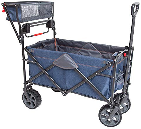 Mac Sports Utility Wagon Outdoor Heavy Duty Folding Cart Push Pull Collapsible with All Terrain Wheels and Handle Portable Lightweight Adjustable Folded Cart Landscape Wagon (Denim Blue)
