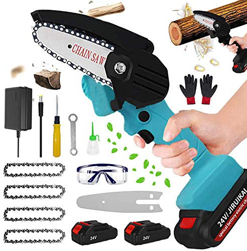 Mini Motosierra Bateria De Mano 4 Pulgadas EléCtricas InaláMbricas Tijeras de podar eléctricas inalámbricas Profesionales batería de Litio Recargable de 24V para Cortar Madera De Patio,blue