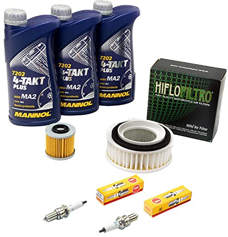 Wartungspaket Öl 3L + Luftfilter + Ölfilter + Zündkerzen für Yamaha XVS 650 XVS650 Drag Star Baujahr 1997-2007