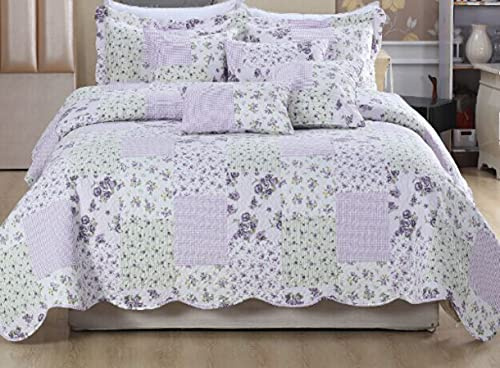 PRIME LINENS Luxury Quilted Patchwork Bedspread Bed Throw 3 Piece Bedding Set Includes Comforter & 2 Pillow Shams Floral Design Coverlet Embroidered (Province, Super King)