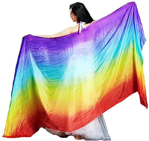 Leemiman Women 2.5m Long Belly Dance Silk Veils Hand-made Dyed Veil