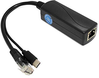 Revotech Typ C Aktiver PoE Splitter, 48V PoE auf USB C 5V/3A Adaptiver Ausgang, 10/100Mbps Kompatibel mit IEEE802.3af/at, PoE Splitter Adapter für USB C Geräte/Pi 4B/4B+ (TYPEC0503)