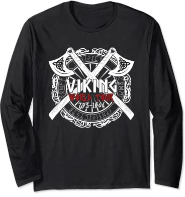 Viking World Tour with Backprint Viking Axe Hatchet Raid Long Sleeve T-Shirt