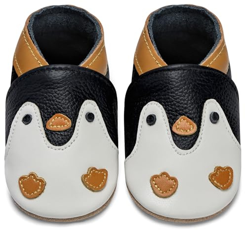 IceUnicorn Zapatos Bebe Primeros Pasos Zapatillas de Estar por casa Bebé Cuero Suave Zapatos Bebe(Pingüino Negro, 6-12 Meses)