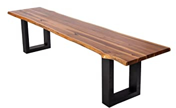 SAM Outdoor-Baumkantenbank Avila 180x40 cm Akazie geölt, U-Gestell | massiv, echte Baumkante, U-Metallgestell Schwarz, Holzbank/Sitzbank für Garten & Terrasse