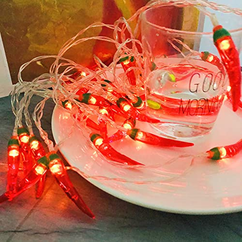 LED Chili Guirlande Lumineuse - Poivre Lanternes Lumières Féériques Fonctionnement à piles -Pour Mariage, Nouvel An Chinois, Festival de Printemps, Décoration de Fête, Noël (80LED, Chili rouge)
