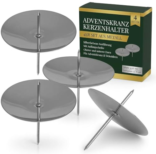 Set of 4 Candle Holders for Advent Wreath Metal Advent Candle Holders with Spike Diameter 65 mm Silver