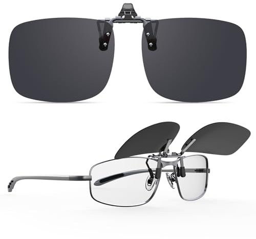 Goiteia polariserade flip-up-glasögon med klämma över receptbelagda glasögon för män och kvinnor|Lätt att sätta på och ta av enhandsfree, Grå flip up (kolberlock), 60 * 47mm