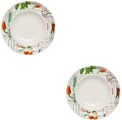 KHG 2er-Set Pastateller, extra groß mit 30 cm Durchmesser in Besteck Print | perfekt für Gastro und Zuhause, hochwertiges Porzellan, Suppenteller, Salatteller, spülmaschinengeeignet, praktisch