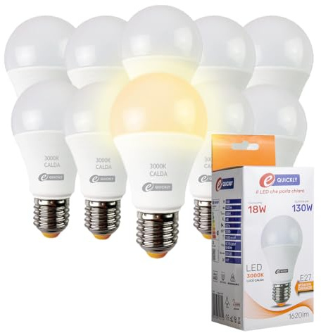 E-QUICKLY Lampadine Led E27 luce calda - 18W equivalenti 130w, 1620 lumen, Lampadina luce led calda 3000k Lampada led attacco grande, Lampadina E27, lampade A60 ad alta efficienza basso consumo, 10 PZ