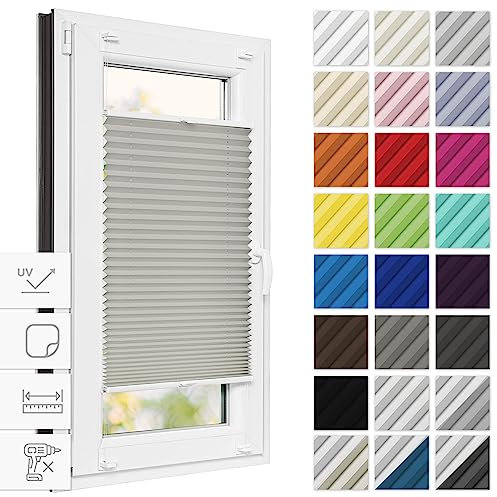 Estika Thermo Plissee zum kleben verdunkelung 95 cm x 120 cm - Blackout: Cremige-Weiß - Plissee kleben, Plissee ohne Bohren, Plisees ohne Bohren Blickdicht, Verdunklungsplissee