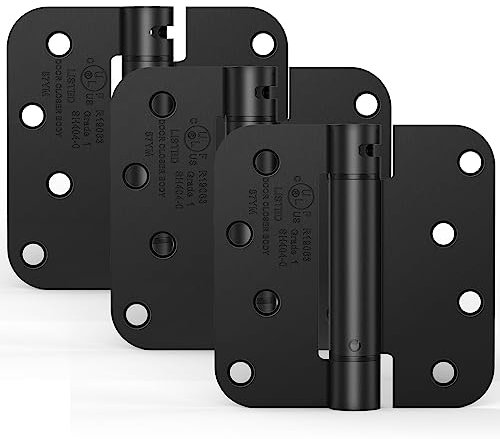 Treasem Self Closing Door Hinges, Auto Closing Spring Hinges Adjustable Tension, 4 x 4 Inch, 5/8'' Radius Corners, for Home Interior, Exterior Doors and Commercial Use, UL Listed, Gloss Black, 3 Pack