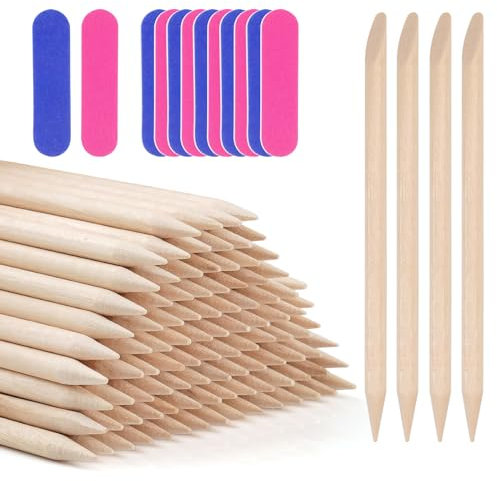 100 Stück Rosenholzstäbchen Maniküre,Doppelseitige Orange Holzstäbchen,Nagelhautschieber Holz Sticks für Maniküre Kunst Pediküre Nagelhautpflege.