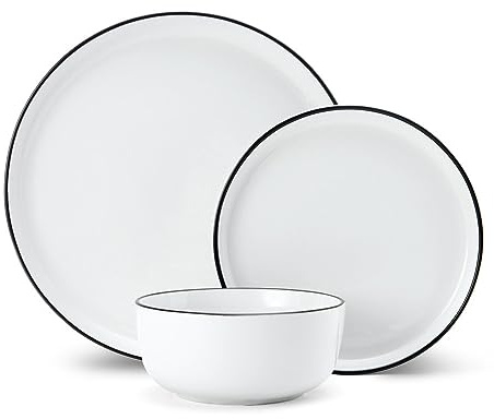 Mikasa Limestone 12pc Porzellanservice, Weißes Tafelservice für 4 Personen mit Speisetellern, Beilagentellern und Schüsseln | Geschenkkarton & spülmaschinenfest