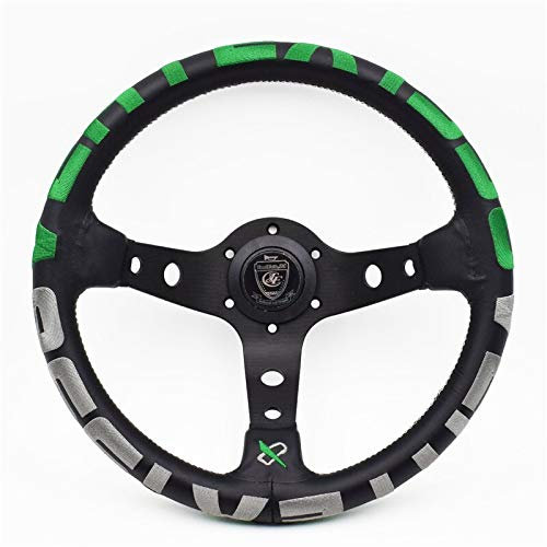MOEENS Volante Sportivo Auto,Volante A Calice 13inch del Cuoio Genuino Drift Sport Volanti Decorazione (Color : Green)
