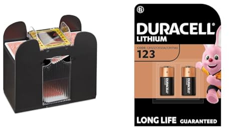 Relaxdays schine, elektrisch, 6 Decks, automatisches Kartenmischgerät für Spielkarten, Kunststoff, schwarz + Duracell High Power Lithium 123 Batterie 3 V, 2er-Packung (CR123 / CR123A / CR17345)