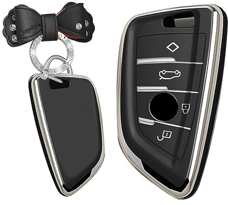 TECART Smart Autoschlüssel Hülle cover Passt für BMW X1 F48 X2 X3 X5 X7 F15 X6 F16 X5M G30 G11 2er 5er 7er 218i 530Li 750i TPU Schutzhülle Schlüsselcover Zubehör Auto Schlüssel Etui 4 Taste