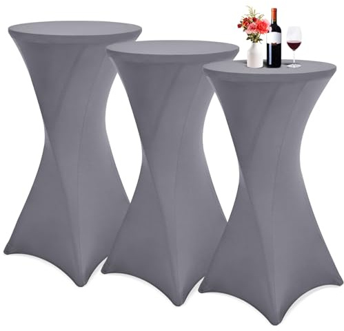 Showgeous 3er-Set Stretch Stehtisch Husse für Bistrotisch Ø 60-65 cm,Hussen Stehtische Hellgrau 60 cm,Verstärkung im Fußbereich,Stretchhusse Hellgrau Hussen für Stehtische und Bistrotische