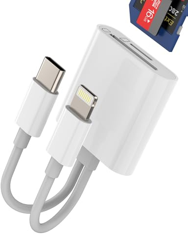 Adattatore Lettore Schede USB C Lightning a SD TF (2 in 1)per iPhone 16 15 14 Pro Max per Apple Micro SD Card Reader Macchina Fotografica Foto Memoria Chiavetta per iPad Trasferire Dati Type C Android
