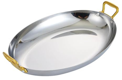 304 en acier inoxydable Paella espagnole ovale, assiette de dîner de style occidental sans bâton non revêtu de soupe de casserole Silver-40cm