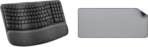 Logitech Wave Keys Tastiera Wireless Ergonomica con Supporto per i Polsi Imbottito & Desk Mat - Studio Series, Multifunzione, Tappetino per Mouse Esteso