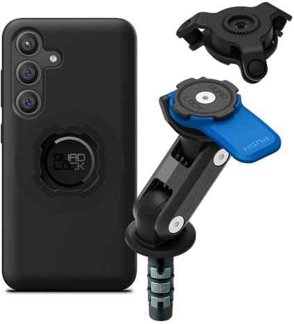 QUAD LOCK Gabelschaft-Handyhalterung für Motorrad mit Vibrationsdämpfer und MAG Hülle für Galaxy S24