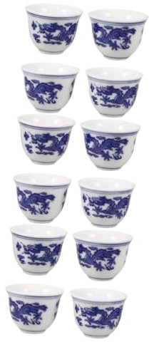 TOPBATHY 12 Stk Schnapsglas aus blauem und weißem Porzellan asiatische Teetassen japanischer Sake-Becher chinesische teetasse porzellanbecher Teebecher chinesische traditionelle teetasse