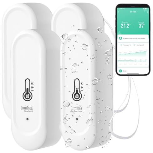 Luminea Home Control Temperatur Sensoren: 4er-Set WLAN-Außen- und Innen-Temperatur- und Luftfeuchtigkeitssensor (Thermometer digital Innen, Innenthermometer-Hygrometer, WC)
