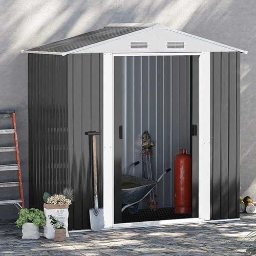 Capanno impermeabile in metallo per esterni, con prese d'aria anteriori e posteriori bloccabili, in acciaio zincato, per biciclette, tosaerba e barbecue (1,9 x 1,5 m)