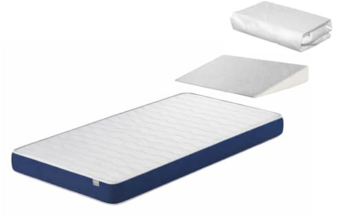 DORMISSIMO Pack Babymatratze Baby Blue 60X120 Hohe 11 cm + Wasserdichter Matratzenschoner + Keil-Körperkissen Anti-Reflux 15