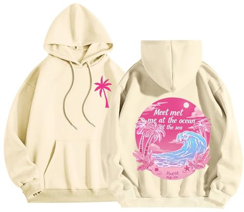Hoodies for Girls Palm Puff Hoodies for Women UK Long Sleeve Y2K Oversized Jumpers for Teen Girls Unisex Palm Tree Sun Set Beach Graphic Pullover Tops Loose Fit Stylish Autumn Preppy Clothes 2024