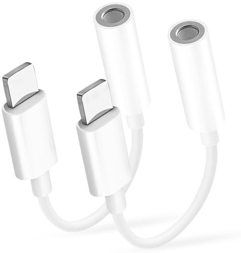 iPhone Aux Adapter [MFi Zertifiziert] 2 Packs Ligh-tning auf 3,5 mm Kopfhörer Jack Adapter, 3,5 mm Aux Audio Kopfhöreranschluss Konverter für iPhone 14/14 Pro/13/13 Pro Max/12/11/11 Pro/X/XS/XR/8/7