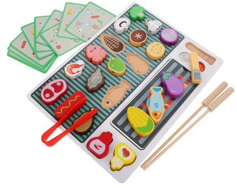 ibasenice Holz Grillspielzeug Für Junge Mädchen Simuliertes BBQ Playset Kreatives Grillen Und Kochen Motorikförderndes Küchenspielzeug Zubehör Für Jungen Und Mädchen