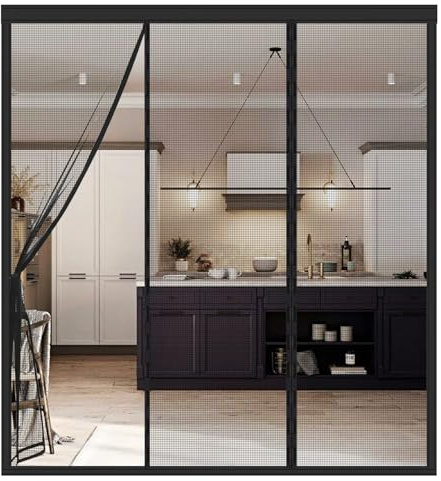 Puerta de Malla Magnética, 120(40/40/40) x180cm, Mosquiter Magnetica, Doble Apertura Lateral, Se Cierra Automáticamente, Cortina Mosquiteras para Puerta Exterior Corredera de Balcón/Patio