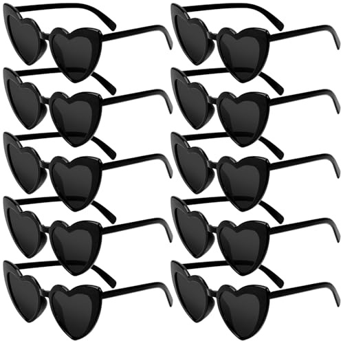 SelfTek 10-pack hjärta solglasögon, svarta vintage hjärtformade glasögon retro katt öga kärlek glasögon multipack mode funky glasögon för kvinnor möhippa