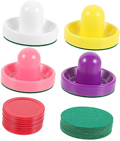 YARNOW Air Hockey Pucks and Pushers Set Plastic 96mm and 64mm Hockey Paddles with Felt Covers Replacement for Home Game Room