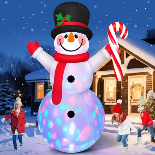 Danxilu 8 Fuß Aufblasbare Weihnachtsdeko Außen Eingebaute Rotierende Bunte LEDs, Schneemann Aufblasbar mit Zuckerstange, Aufblasbarer Figuren Frosty Aussen Deko für Draußen Garten Innen Rasen Party