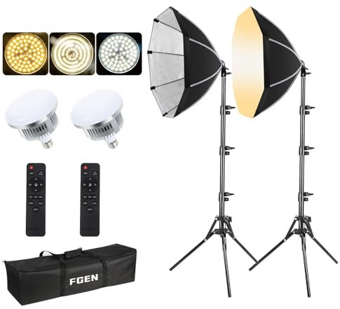 50 cm 60 W 3000-6500K octogonal softbox avec 3 Modes de Couleur, Suite d'éclairage de Studio avec Support Pliable de 1,5 m pour la Configuration Rapide de la Photographie et de l'interview de Studio