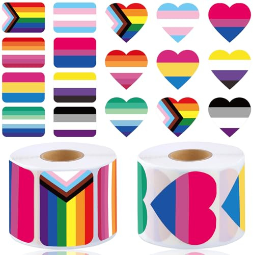 SEPGLITTER Gay Pride Stickers Roll, 800 Pcs Rainbow Heart Flag LGBTQ Stickers Self Adhesive Decal for LGBTQ Gay Lesbian Bisexual Progress Pride Month Stuff Decorations Parade Accessories