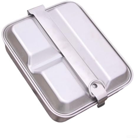 Contenitore per il pranzo quadrato portatile, in acciaio inox, per campeggio, set da cucina all'aperto, con manico, adatto al microonde, per contenere zuppe